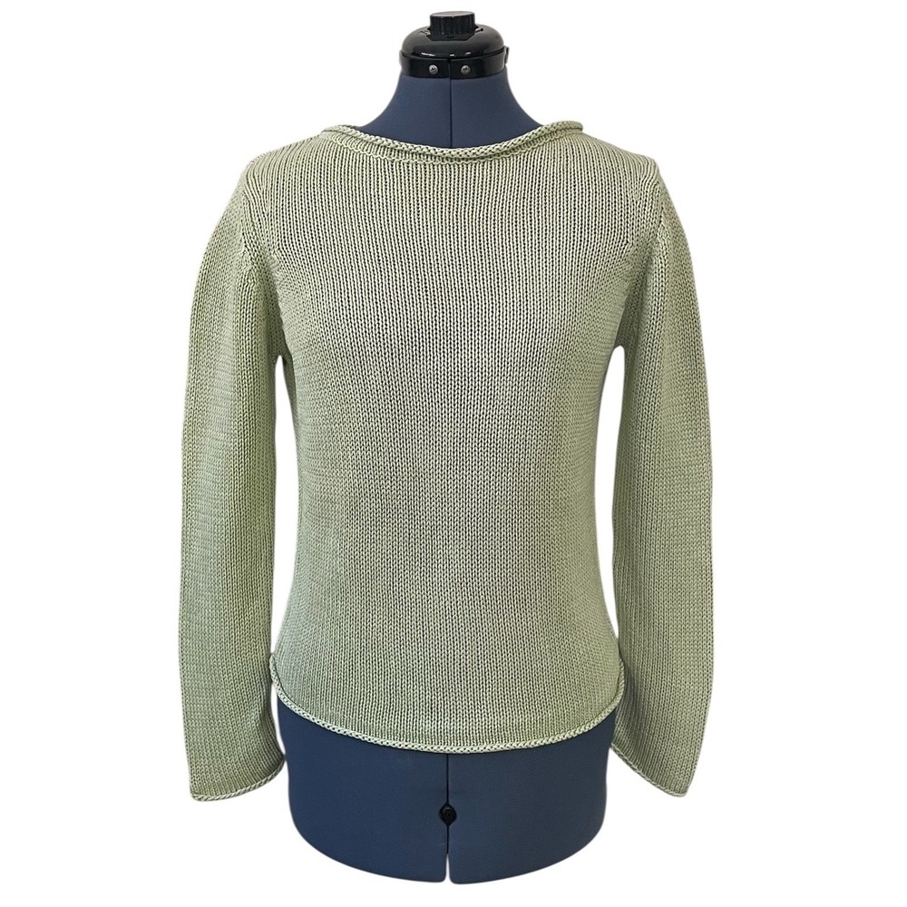 Vtg Saks Fifth Avenue Womens 100% Silk Greeen Rolled Neck‎ Sweater Y2K Preppy M